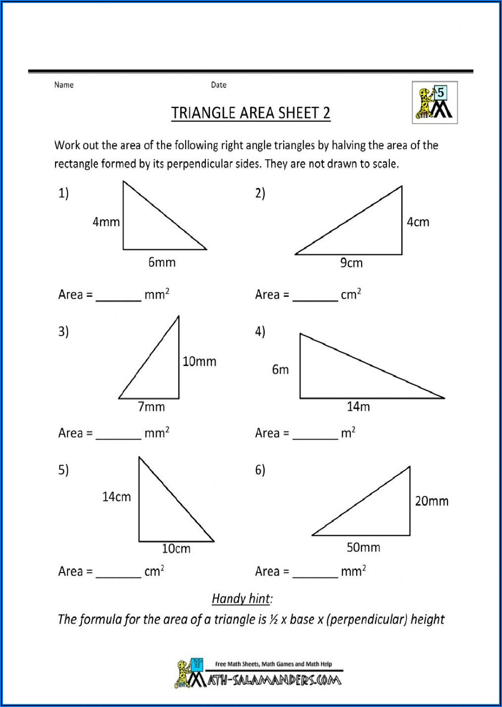 Triangle Area Worksheet With Answers