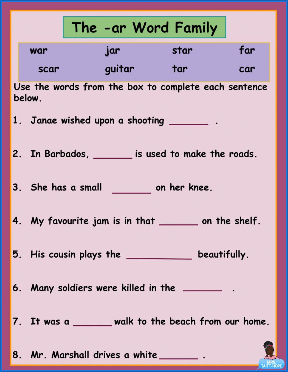 Word Families Worksheets For Grade 6