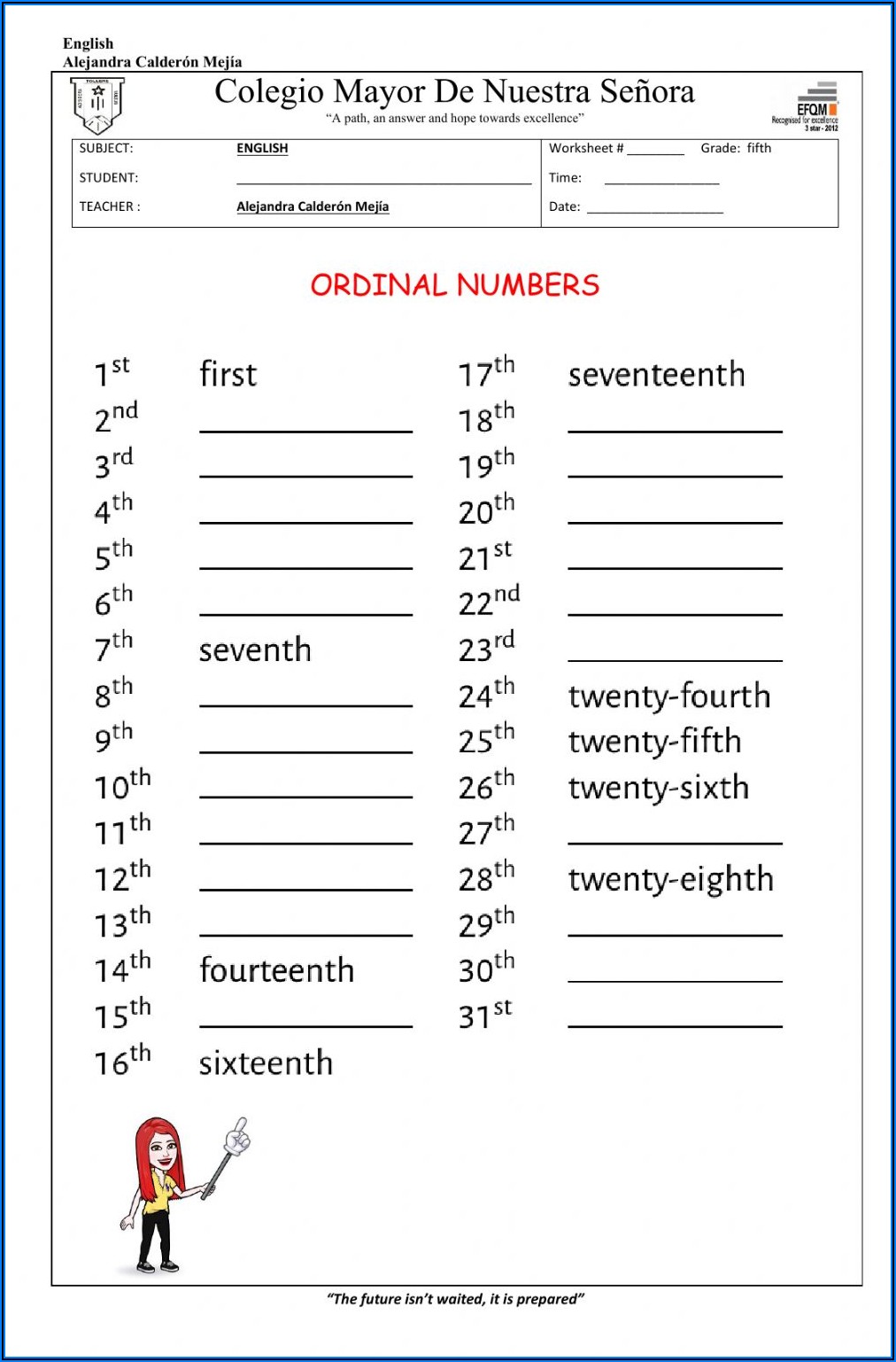 Worksheet Ordinal Numbers Pdf