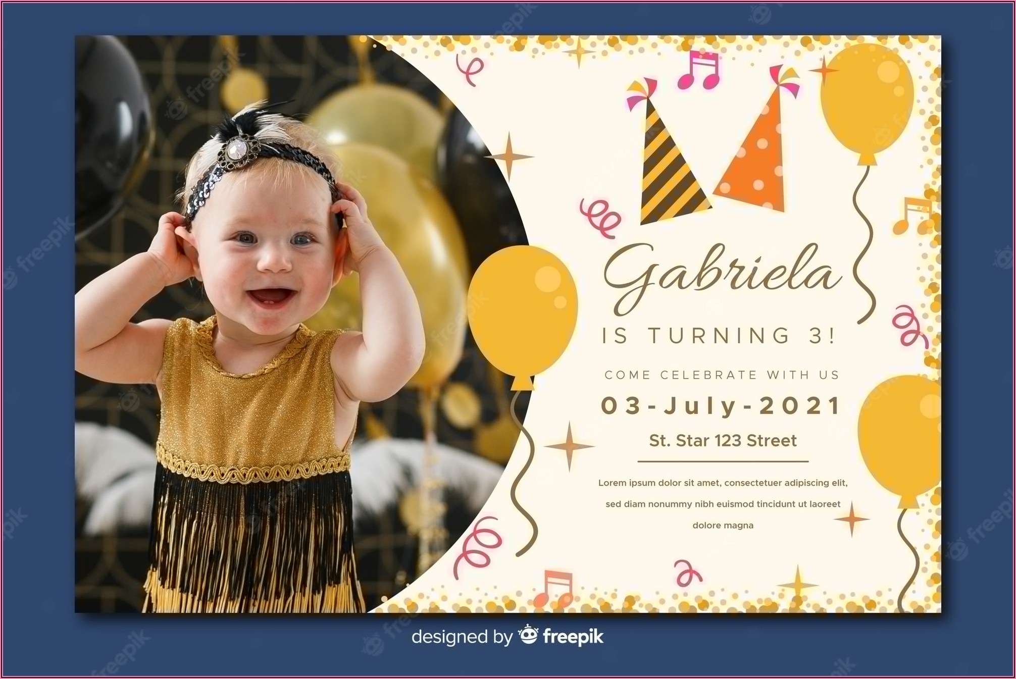 1st Birthday Invitation Card For Baby Girl Vector