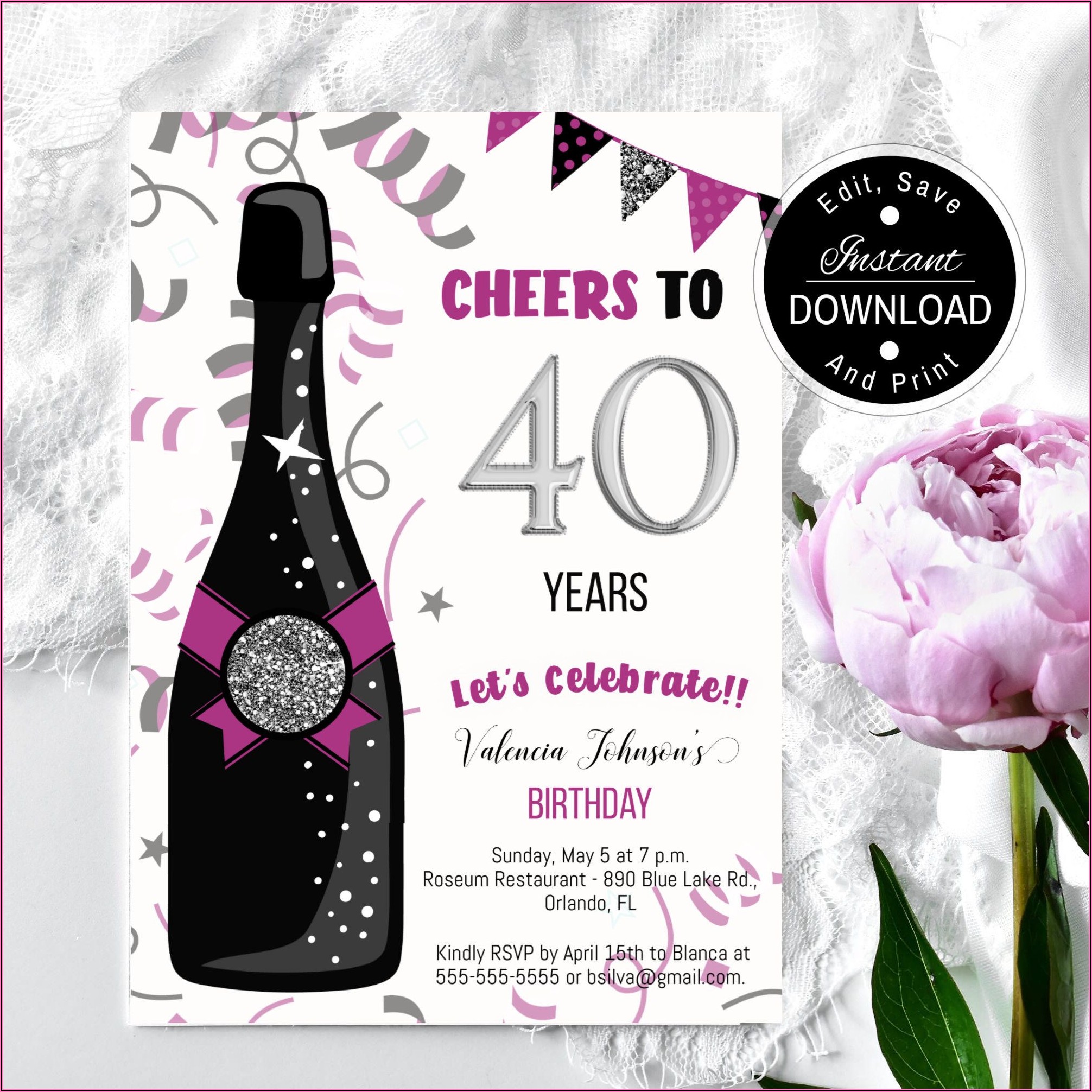 40th Birthday Invitation Templates For Her