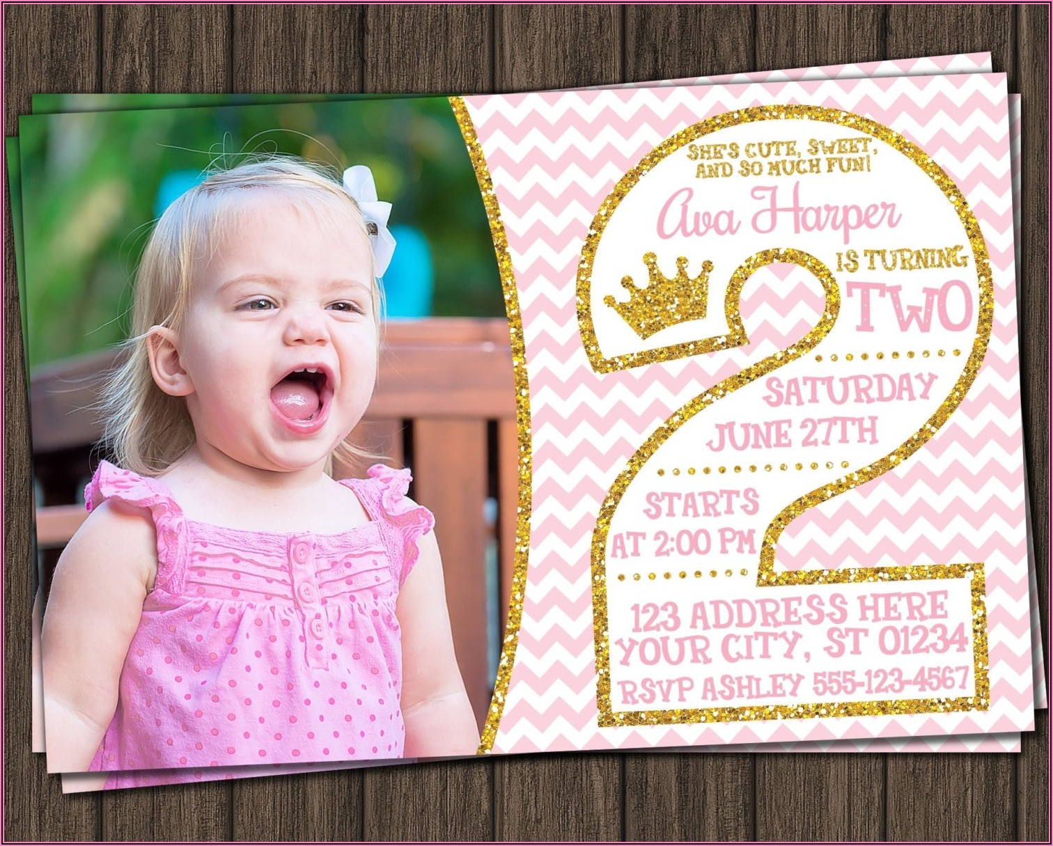 Baby Girl 2nd Birthday Invitation Card