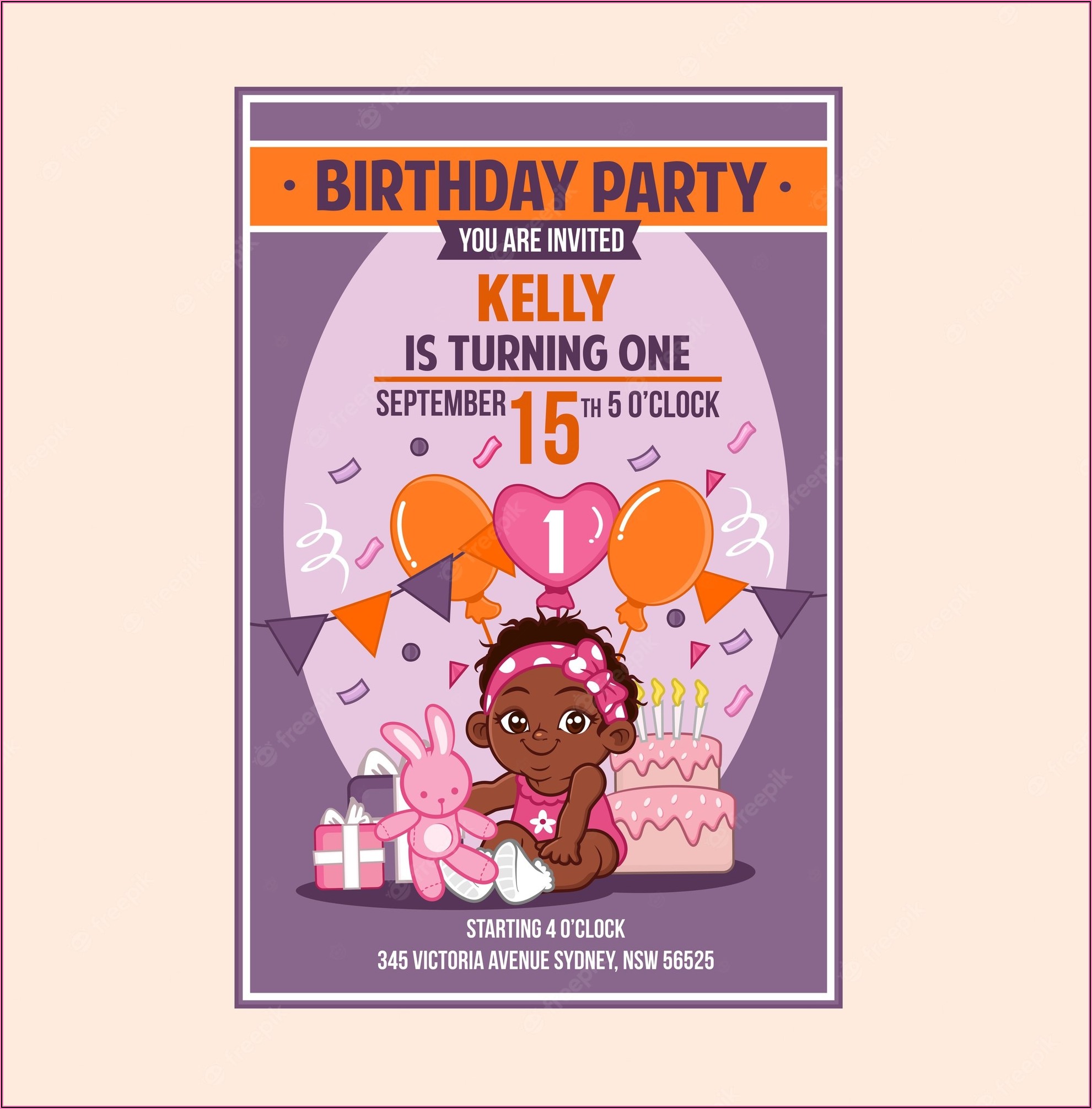 Baby Girl Birthday Invitation Card