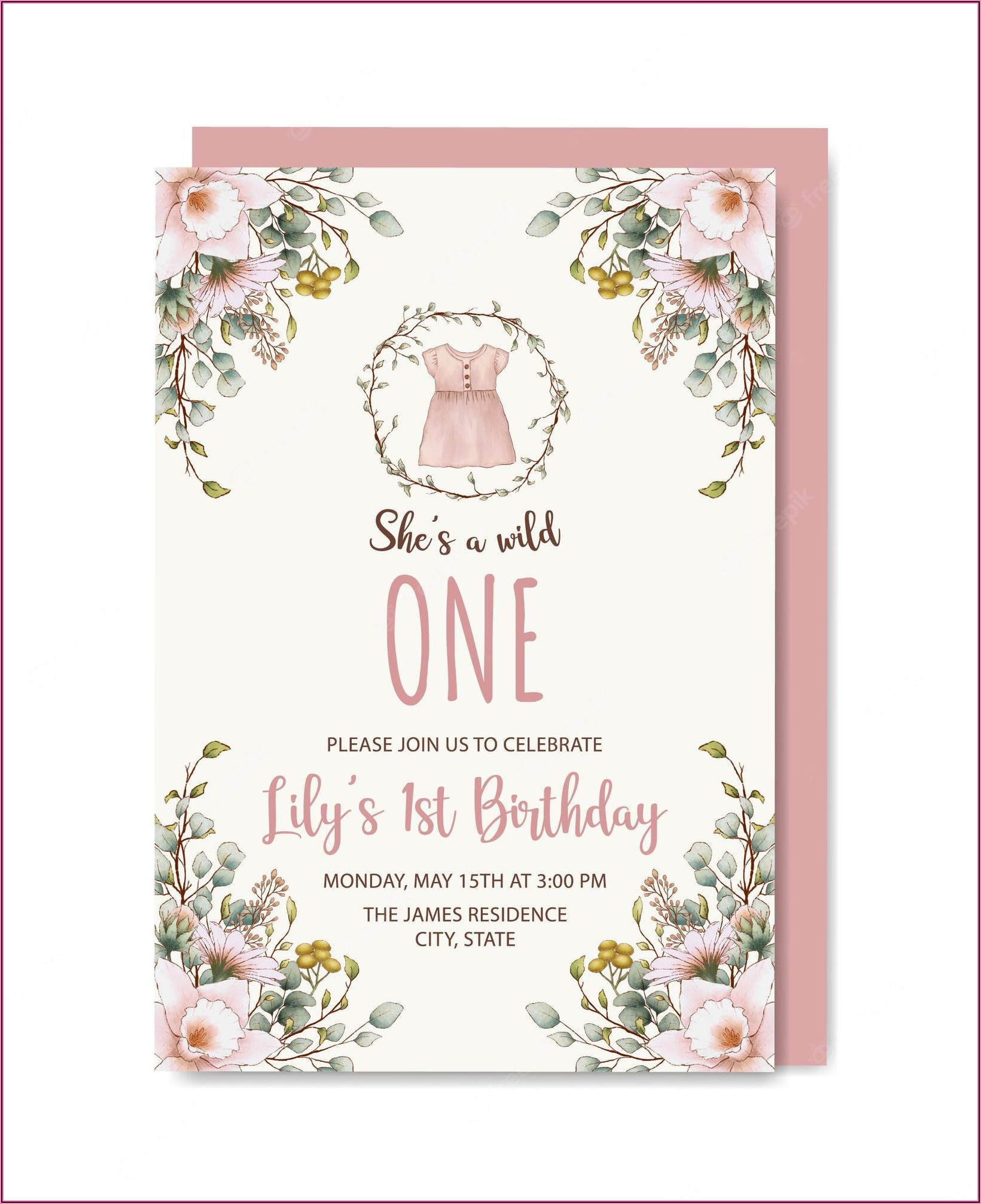 Baby Girl Birthday Invitation Vector