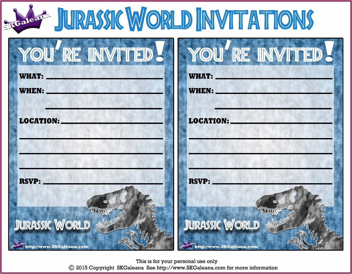 Free Jurassic World Birthday Invitations