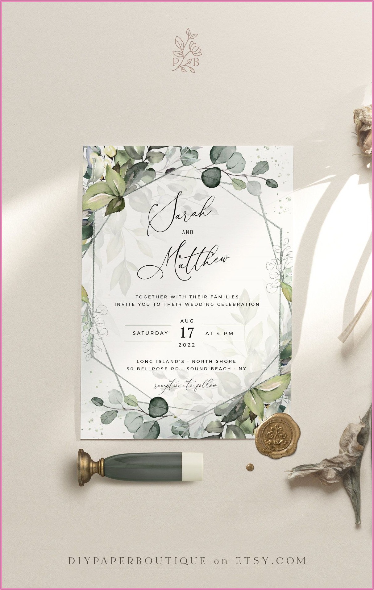 Geometric Greenery Wedding Invitations