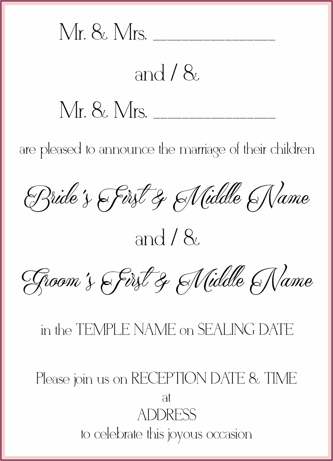 Lds Wedding Invitation Wording Samples