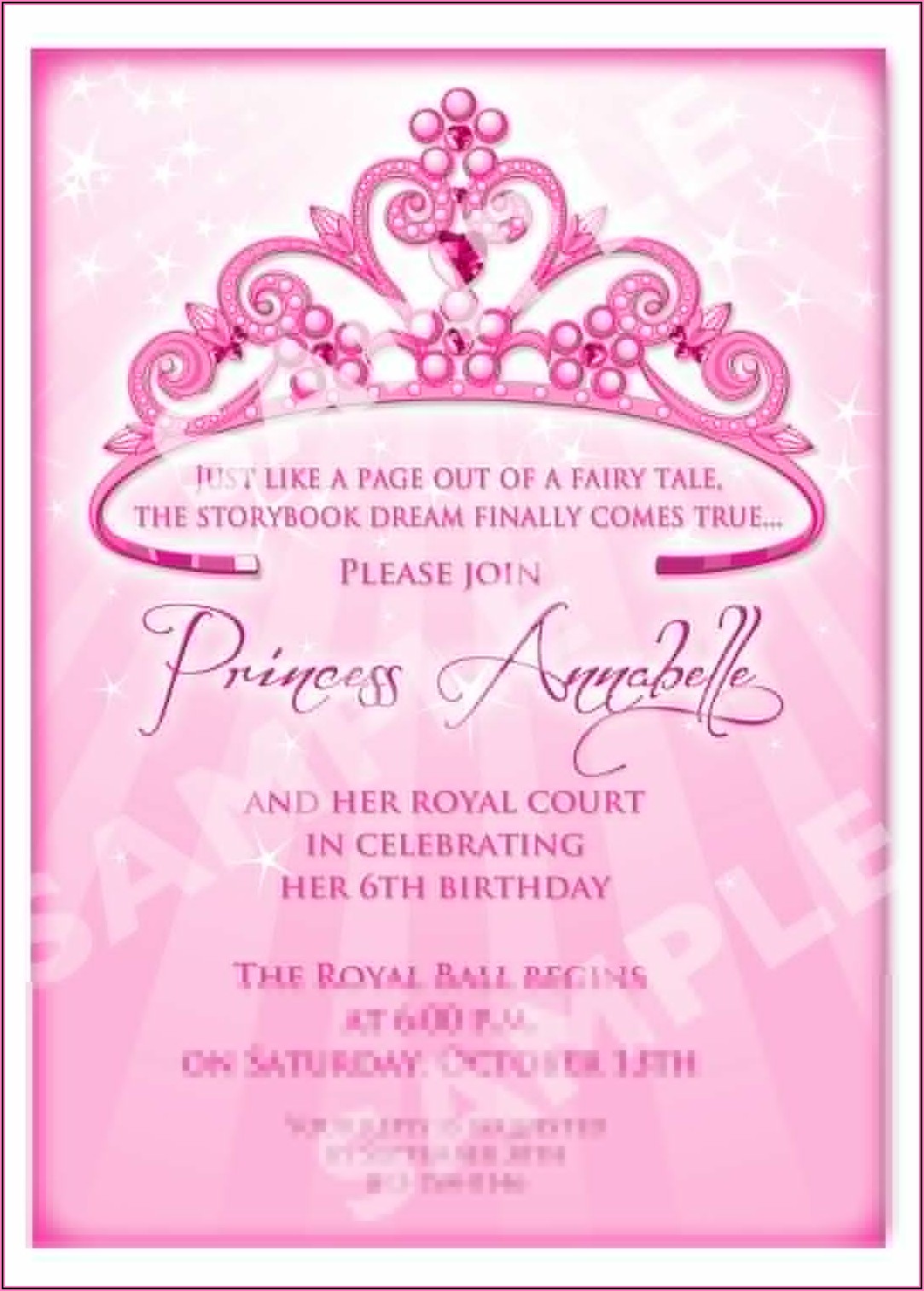 Princess First Birthday Invitation Wording