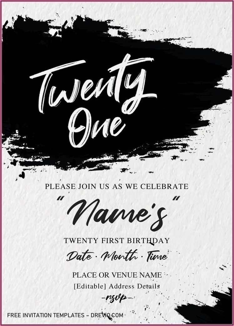 Printable 21st Birthday Invitation Card For Girl