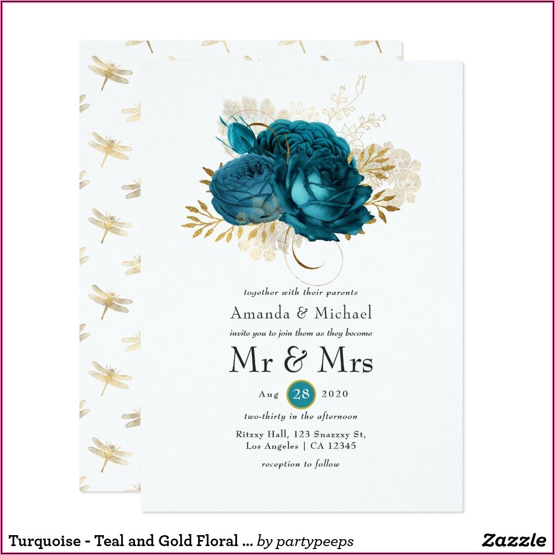 Turquoise And Gold Wedding Invitations
