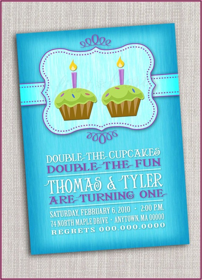 Twins First Birthday Invitation Card